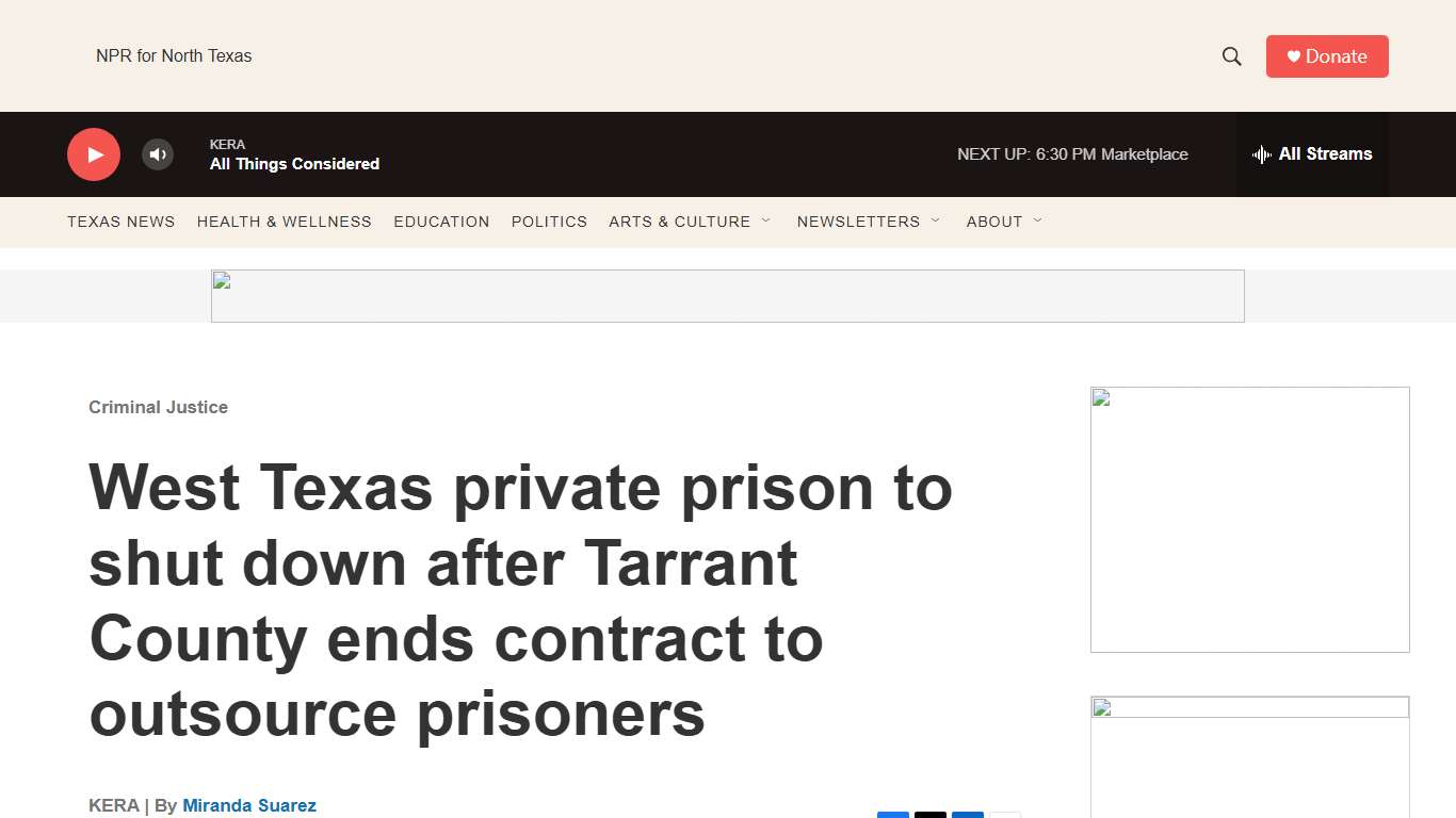 West Texas private prison to shut down after Tarrant County ends contract to outsource prisoners | KERA News